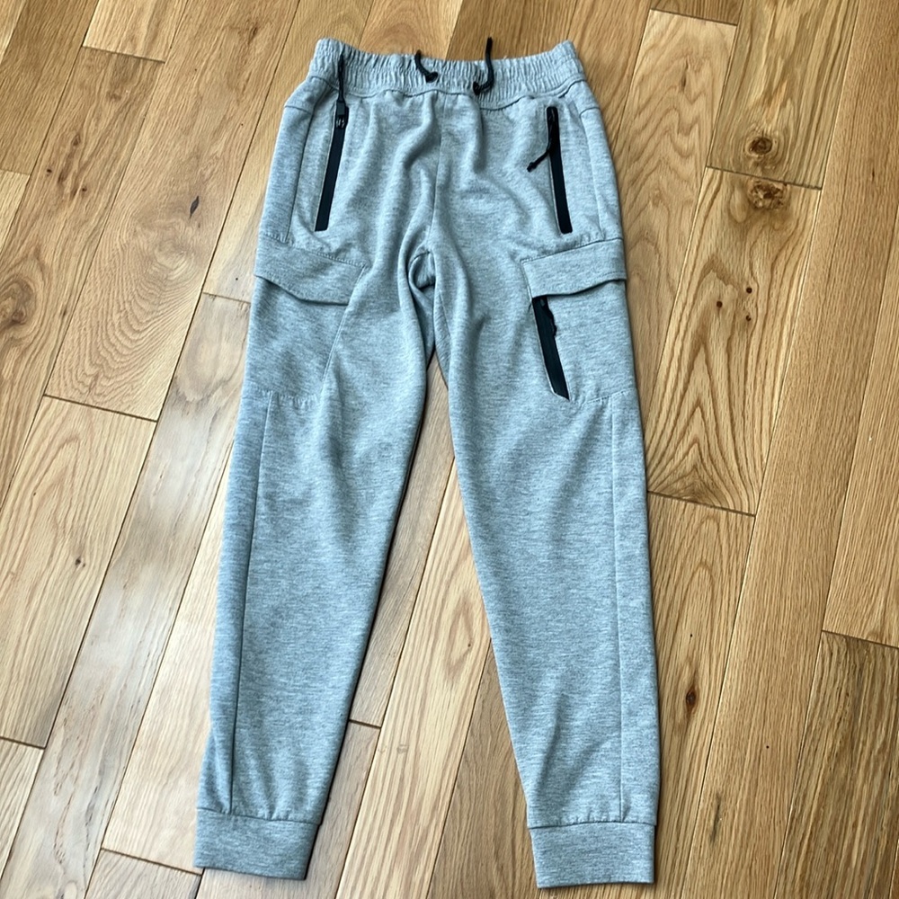 Gray Jogger Pants with Black Zippers and pockets boys large 14/16